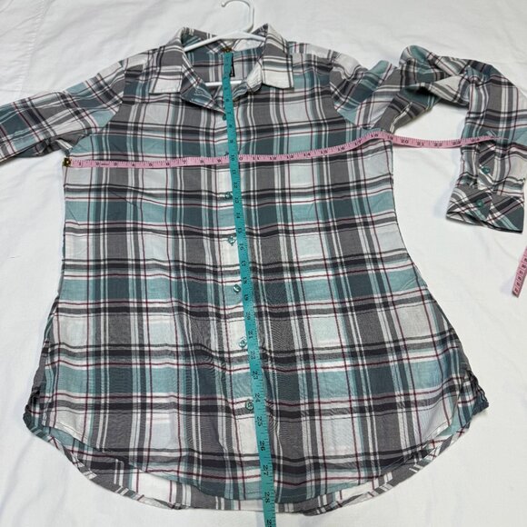 KÜHL Lexi Long-Sleeve Shirt Women’s Medium Gray–Green Plaid UPF 30 EUC - Picture 10 of 12